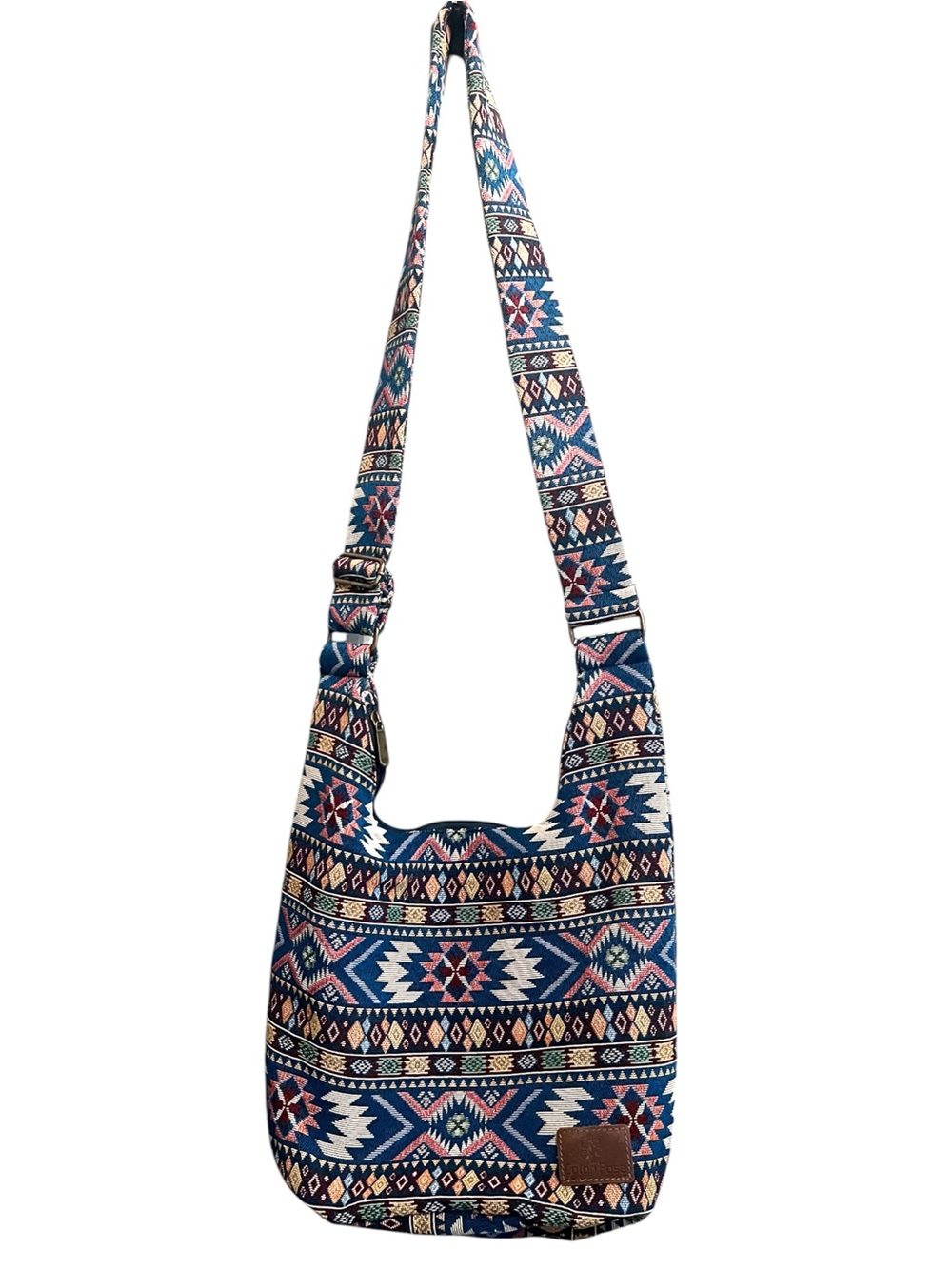 Coton Pose Boho Aztec Crossbody Shoulder Bag Blue Tapestry Adjustable Strap